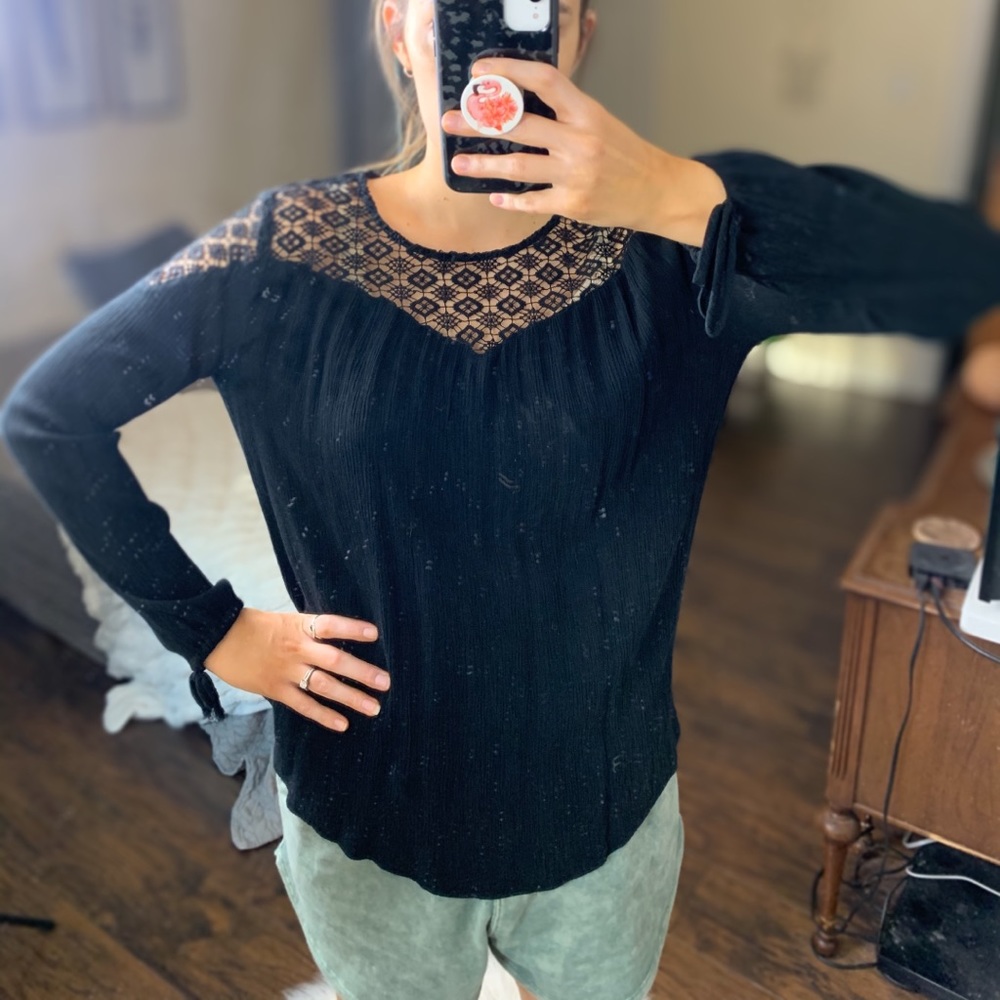Black Crochet Long Sleeve Top Target Mossimo Small